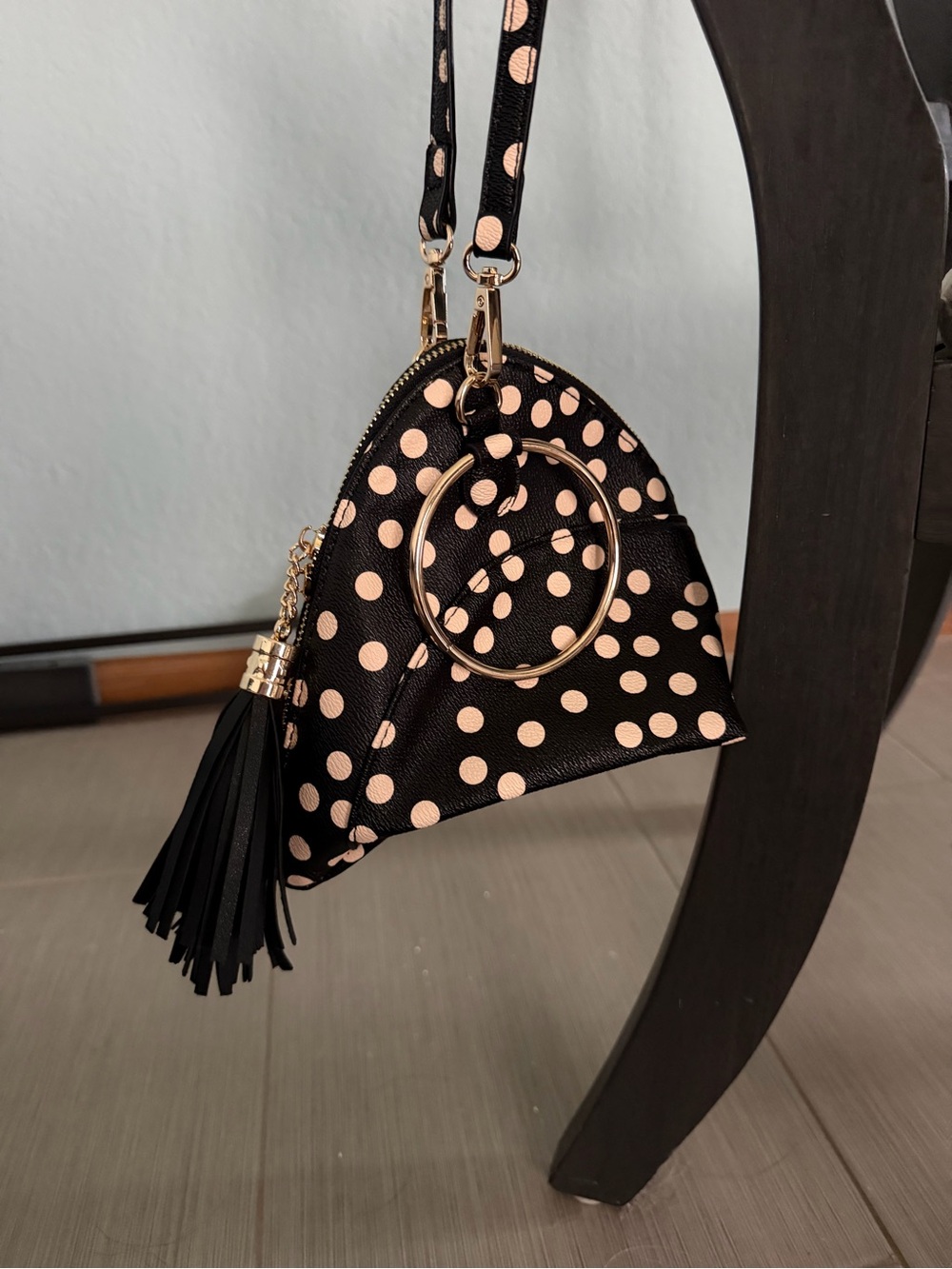 Versona Polka Dot Purse Crossbody Gold Ring Handle Y2K Quirky Statement Bag